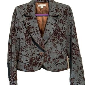 Caslon Nordstrom Gray Tweed Brown Velvet Floral Blazer 6P